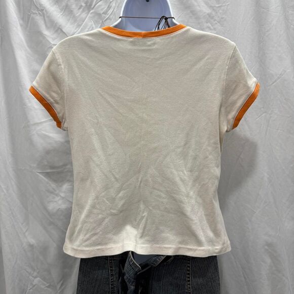 Y2K Ringer Tee M Self Esteem Sunset Beach Surf Print Floral Rhinestone - Picture 6 of 8